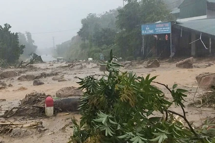 Mưa lũ gây ngập lụt tại xã Tuấn Đạo.