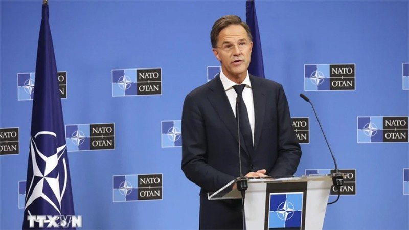 Tổng thư ký NATO Mark Rutte phát biểu về chi tiêu quốc phòng tại cuộc họp báo ở Brussels, Bỉ, ngày 1/10/2024. (Ảnh: Kyodo/TTXVN)