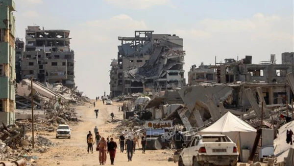 Cảnh tàn phá do xung đột tại Gaza. (Ảnh: THX/TTXVN)