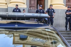 Các sĩ quan cảnh sát thực thi nhiệm vụ ở bang São Paulo, Brazil. (Ảnh: Rahel Patrasso/Xinhua)