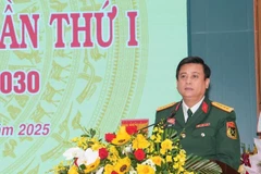 Đại tá Võ Văn Tuấn, Chính ủy Bộ Chỉ huy Quân sự thành phố Đà Nẵng phát biểu chỉ đạo tại Đại hội. (Ảnh: ĐÌNH TĂNG)