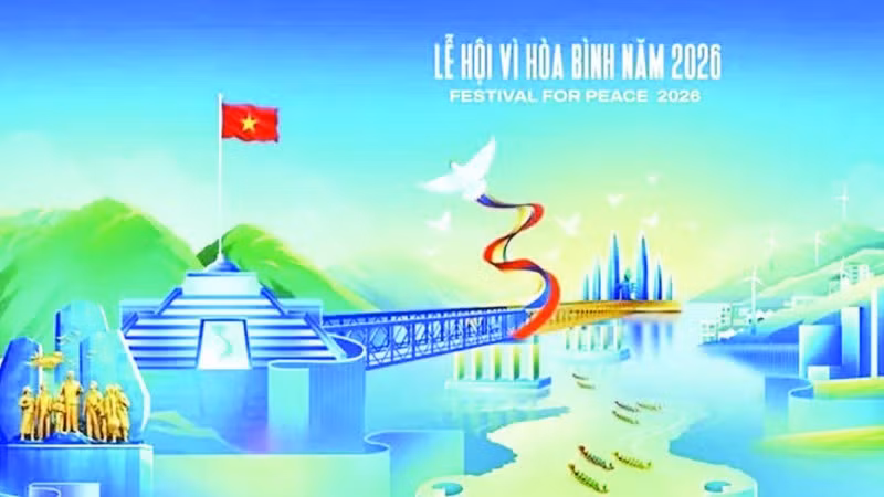 Bộ nhận diện lễ hội Vì Hòa bình năm 2026 làm nổi bật sự tôn vinh lịch sử và khát vọng hòa bình, thịnh vượng.