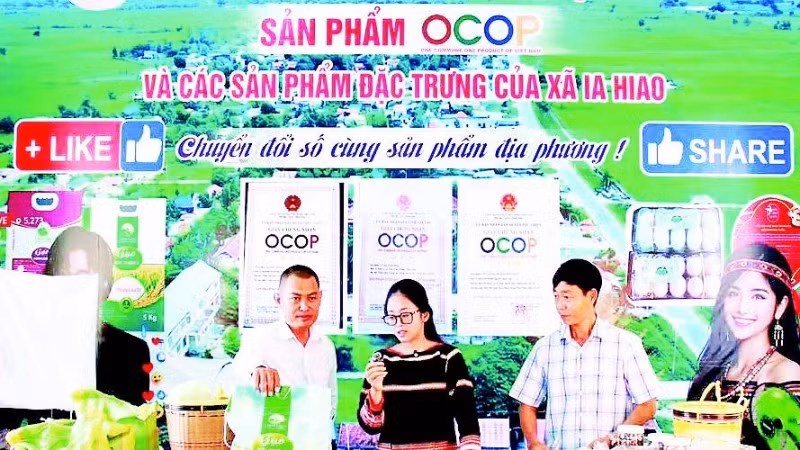 Lãnh đạo xã Ia Hiao, tỉnh Gia Lai phát trực tiếp bán nông sản gây quỹ khuyến học.