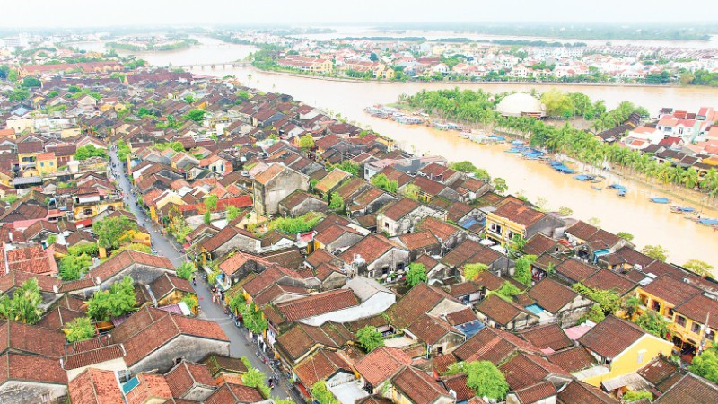 Một góc Di sản văn hóa thế giới Đô thị cổ Hội An nhìn từ trên cao, tháng 11/2025.