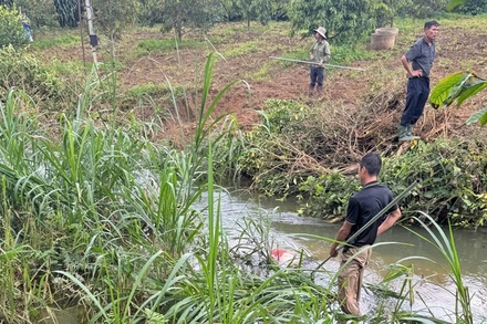 Lực lượng chức năng đã tìm thấy thi thể bà V ở dưới suối, cách cầu sắt tại Thôn 6 khoảng 200m.