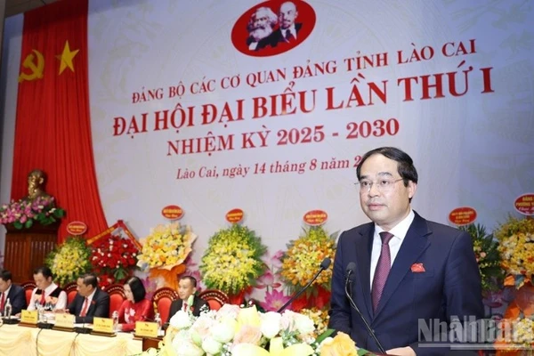 Đồng chí Trịnh Xuân Trường, Bí thư Tỉnh ủy Lào Cai, phát biểu chỉ đạo Đại hội. (Ảnh: THANH SƠN)