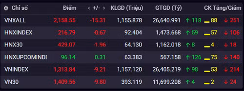 Chỉ số chứng khoán ngày 22/5.(Nguồn: iboard.ssi.com.vn)