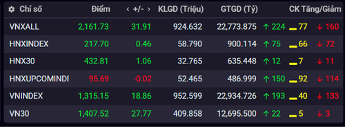 Chỉ số chứng khoán ngày 20/5.(Nguồn: iboard.ssi.com.vn)