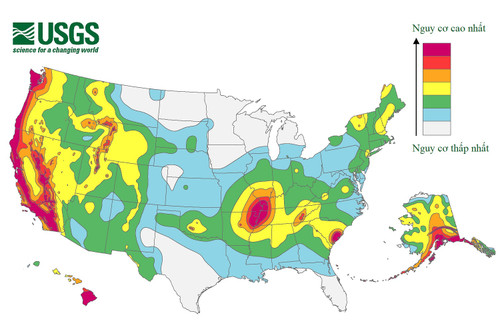 Một thí dụ về bản đồ phân vùng nguy cơ sạt lở đất. (Nguồn: USGS)