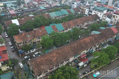 Khu tập thể cũ 3 tầng nằm trên đường Lê Hồng Phong (Hà Nội) đang được lấy ý kiến để cải tạo, xây dựng lại thành 3 tòa chung cư 34 tầng.