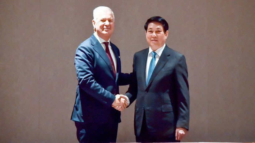 Chủ tịch nước Lương Cường tiếp Tổng thư ký Phòng Thương mại Quốc tế John Denton.