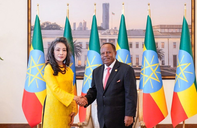 Đại sứ Vũ Thanh Huyền trình Quốc thư lên Tổng thống Ethiopia Taye Atske Selassie.