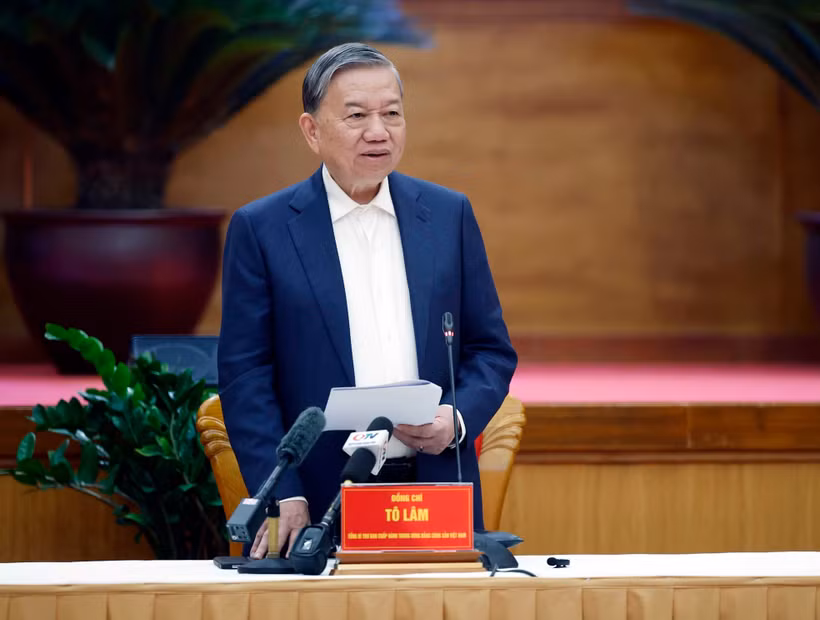 Tổng Bí thư Tô Lâm phát biểu tại buổi làm việc với Ban Chấp hành Đảng bộ tỉnh Quảng Ninh. (Ảnh: Thống Nhất/TTXVN)