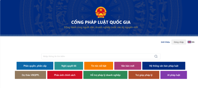 Ảnh chụp giao diện màn hình Cổng Pháp luật quốc gia.