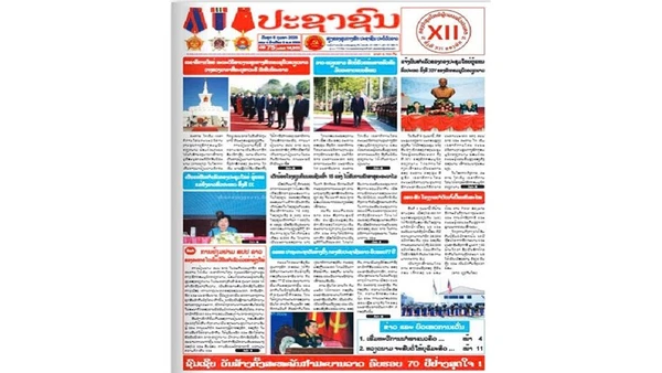 Trang nhất báo Pasaxon số ra ngày 6/2 đưa đậm nét về chuyến thăm cấp Nhà nước của Tổng Bí thư Tô Lâm và Đoàn đại biểu cấp cao Việt Nam. (Ảnh: DUY TOÀN)