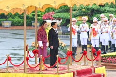 Chủ tịch nước Lương Cường chủ trì lễ đón Quốc vương Bhutan thăm cấp Nhà nước tới Việt Nam. (Ảnh: THỦY NGUYÊN)
