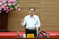 Chủ tịch Quốc hội, Chủ tịch Hội đồng Bầu cử quốc gia Trần Thanh Mẫn phát biểu kết luận buổi làm việc với Ủy ban bầu cử tỉnh Nghệ An. (Ảnh: DUY LINH)