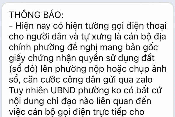 Thông tin cảnh báo của chính quyền địa phương về tình trạng giả danh "cán bộ địa chính".