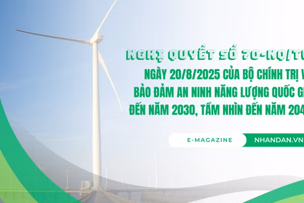 Nghị quyết số 70-NQ/TW ngày 20/8/2025 của Bộ Chính trị về bảo đảm an ninh năng lượng quốc gia đến năm 2030, tầm nhìn đến năm 2045
