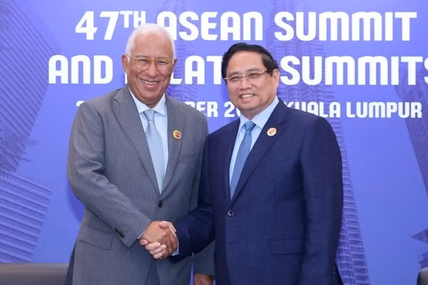 Thủ tướng Chính phủ Phạm Minh Chính và Chủ tịch Hội đồng châu Âu Antonio Costa. (Ảnh: VGP/Nhật Bắc)