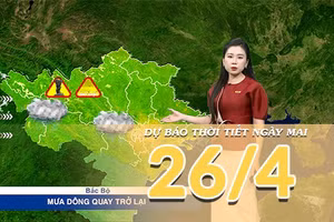 [Video] Dự báo thời tiết đêm nay và ngày mai ngày 26/4/2026: Bắc Bộ có mưa dông trở lại, Trung Bộ giảm mưa, ngày có nắng, nhiệt độ tăng dần