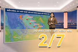 [Video] Dự báo thời tiết đêm nay và ngày mai ngày 2/7/2026: Áp thấp nhiệt đới có khả năng mạnh lên thành bão; nhiều khu vực tiếp tục có mưa dông