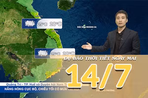 [Video] Dự báo thời tiết đêm nay và ngày mai ngày 14/7/2026: Bắc Bộ giảm mưa, Trung Bộ và Nam Bộ duy trì mưa dông về chiều tối