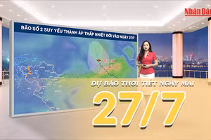 [Video] Dự báo thời tiết đêm nay và ngày mai ngày 27/7/2026: Bão số 2 suy yếu thành vùng áp thấp, Bắc Bộ nắng trở lại