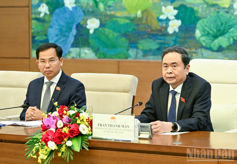 Chủ tịch Quốc hội Trần Thanh Mẫn phát biểu tại cuộc tiếp. (Ảnh: DUY LINH)