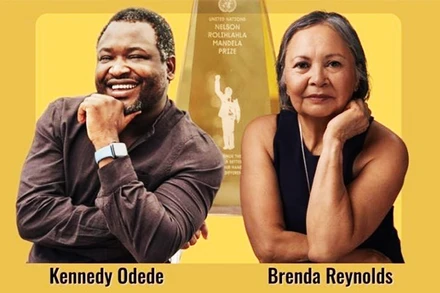 Hai người đoạt giải thưởng Nelson Mandela năm 2025. Ảnh: LHQ