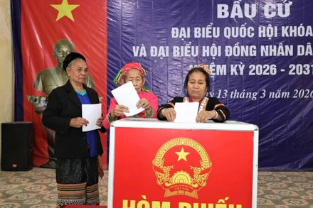 Cử tri 55 khu vực bỏ phiếu thuộc 12 xã miền núi, biên giới của tỉnh Nghệ An bỏ phiếu bầu cử.