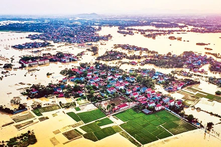 Xã Hoàng Vân (Bắc Ninh) chìm trong biển nước.