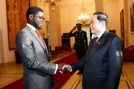 Chủ tịch Quốc hội Trần Thanh Mẫn hội kiến Tổng thống Senegal Bassirou Diomaye Faye. (Ảnh: Doãn Tấn/TTXVN) 