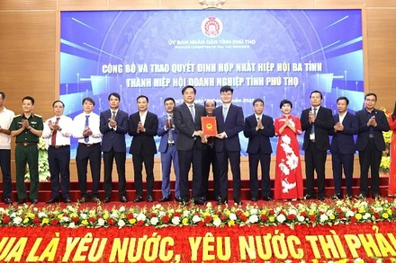 Chủ tịch Ủy ban nhân dân tỉnh Trần Duy Đông trao quyết định thành lập Hiệp hội Doanh nghiệp tỉnh Phú Thọ.