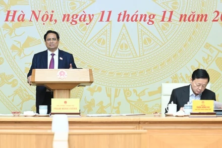 Thủ tướng Chính phủ Phạm Minh Chính chủ trì Phiên họp lần thứ 21 của Ban Chỉ đạo quốc gia về IUU. (Ảnh: TRẦN HẢI)