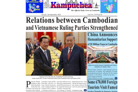 Trang nhất Báo Kampuchea số ra ngày 2/9. (Ảnh chụp màn hình)