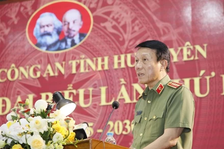 Đại tướng Lương Tam Quang, Ủy viên Bộ Chính trị, Bộ trưởng Công an phát biểu ý kiến tại Đại hội.