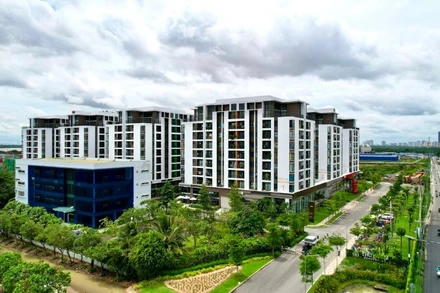 Dự án nhà ở xã hội Thủ Thiêm Green House sắp hoàn thành và đưa vào sử dụng trên đường Võ Chí Công, phường Cát Lái, Thành phố Hồ Chí Minh. (Ảnh: THẾ ANH)