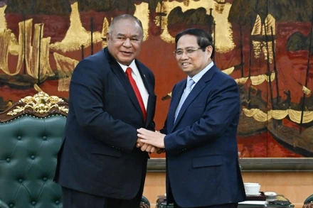 Thủ tướng Chính phủ Phạm Minh Chính và Bộ trưởng Ngoại giao và Hợp tác Timor-Leste Bendito dos Santos Freitas. (Ảnh: TRẦN HẢI)