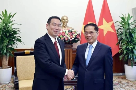 Phó Thủ tướng, Bộ trưởng Ngoại giao Bùi Thanh Sơn tiếp Đoàn đại biểu Đảng Cộng sản Nhật Bản, do đồng chí Tanaka Yu, Phó Chủ tịch Đoàn Chủ tịch dẫn đầu. (Ảnh: QUANG HÒA/Thế giới & Việt Nam)