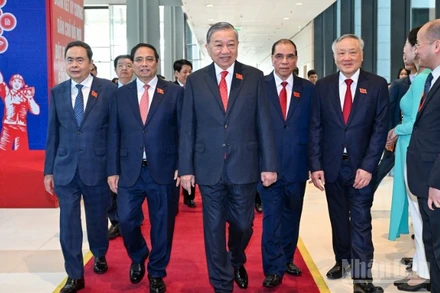 Tổng Bí thư Tô Lâm cùng các đồng chí lãnh đạo, nguyên lãnh đạo Đảng, Nhà nước dự Đại hội Đảng bộ Chính phủ lần thứ I, nhiệm kỳ 2025-2030. (Ảnh: DUY LINH-TRẦN HẢI)