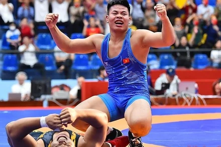 Các vận động viên đội tuyển vật Việt Nam tham gia thi đấu tại SEA Games 31.