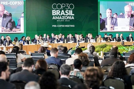 Một phiên thảo luận trong khuôn khổ Hội nghị COP30 tại Brazil. Ảnh: RAFA NEDDEMEYER