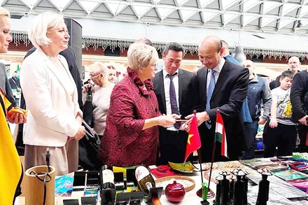 Kiều bào dự hội chợ từ thiện tại Thủ đô Budapest, Hungary. Ảnh: UBNV