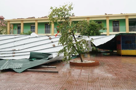 Trường mầm non Nguyễn Huệ, xã Hưng Nguyên là một trong những trường bị thiệt hại nặng nhất do bão số 5.