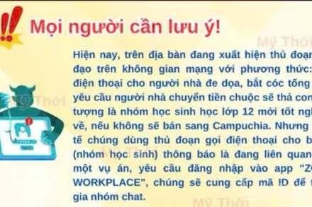 Công an tỉnh An Giang nhắc nhở người dân lưu ý đề phòng cảnh giác thủ đoạn lừa đảo.