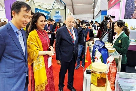 Giới thiệu hàng hóa Việt Nam tại Hội chợ ở Ai Cập. Ảnh: TTXVN