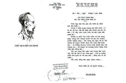 Thư của Bác gửi hội nghị kiến trúc sư năm 1948. Tài liệu lưu trữ của Hội kiến trúc sư Việt Nam.