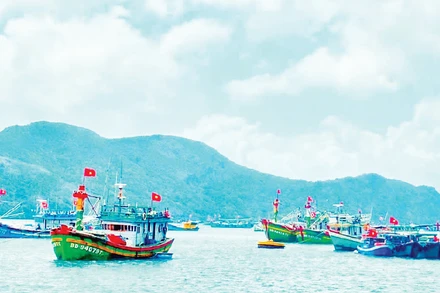 Tàu thuyền của ngư dân tấp nập ở cầu cảng Côn Đảo. (Ảnh PHẠM MỘNG)