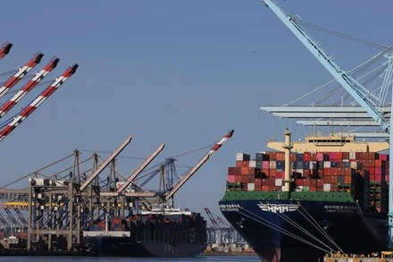  Hàng hóa tại cảng Los Angeles, bang California, Mỹ. (Ảnh: Xinhua)